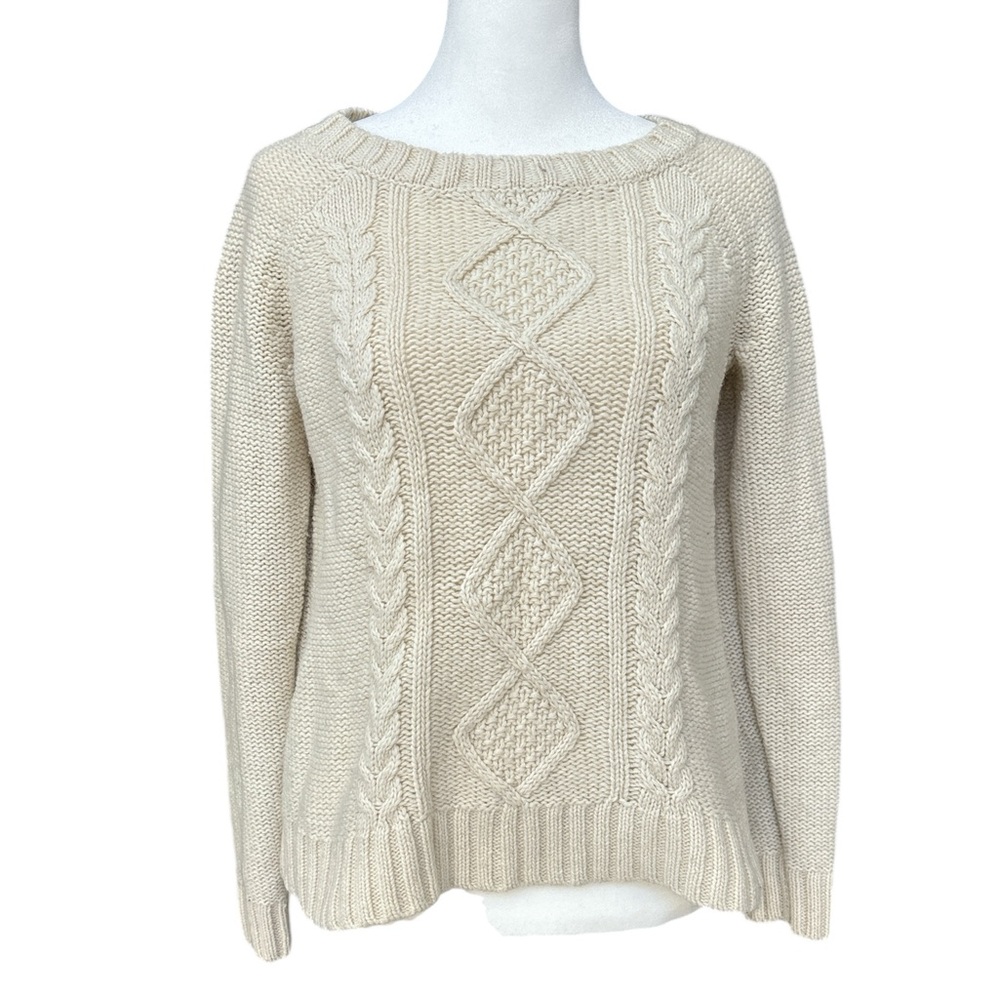 Cupcakes and Cashmere Cable Knit Distressed Sweater Cream XS
